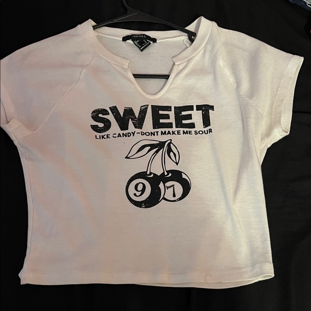 Forever 21 White Tee with Cherry Graphic